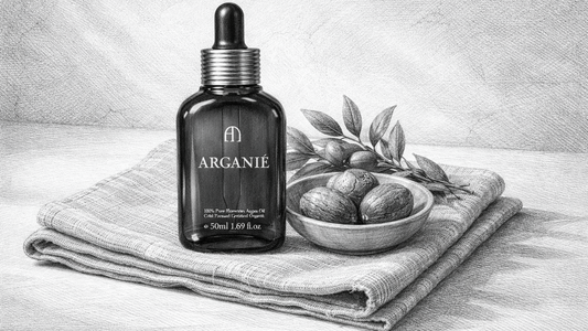 メルビータでも使われてるアルガンオイルのパッチテストとアルガンの実のイラスト